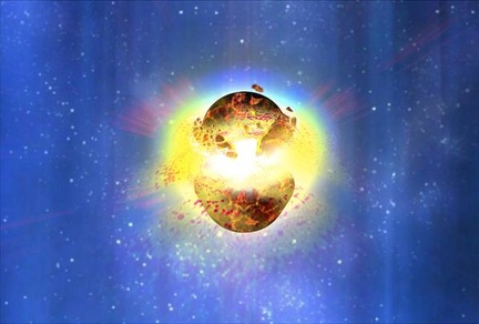 Künstlerische Darstellung der Verschmelzung zweier Neutronensterne