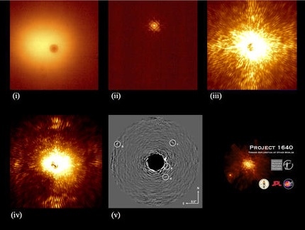Diese Serie von Bildern zeigt das Porträt des Planetensystems um den Stern HR 8799.