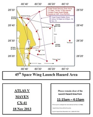 Sperrzonen zum Startfenster von MAVEN am 18. November 2013