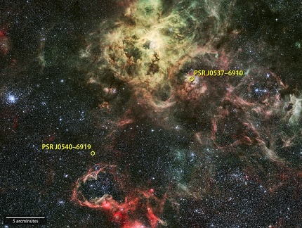 PSR J0540-6919 (J0540 kurz) und PSR J0537-6910 (J0537) Tarantula Nebula&nbsp; 