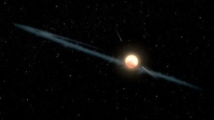 künstlerische Darstellung von dem Staub um KIC 8462852,