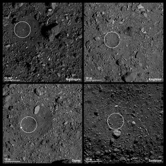 Vier mögliche Proben-Entnahmestellen auf Bennu