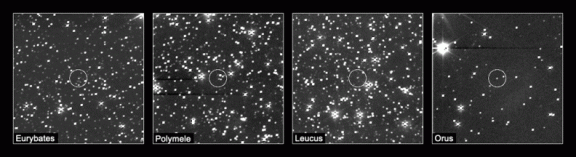 Vier Jupiter-Trojanern, Eurybates, Polymele, Leucus und Orus