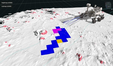Die AutoNav vermeidet einen Felsbrocken